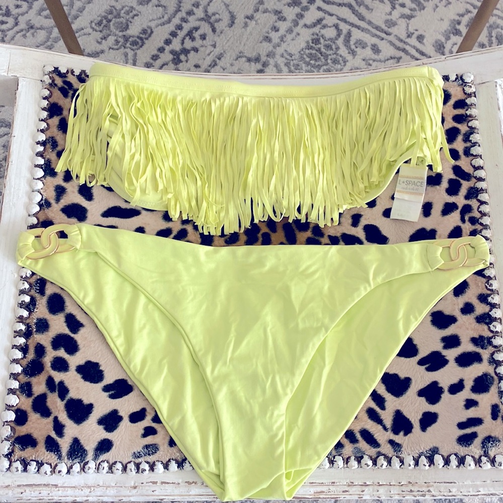New l*space Yellow Fringe Bandeau Bikini Set L